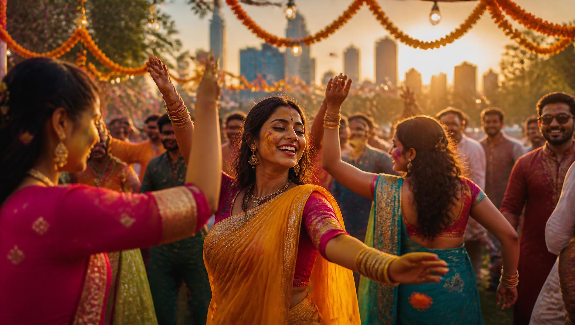 Colourful Indian festival celebration with marigolds and lights